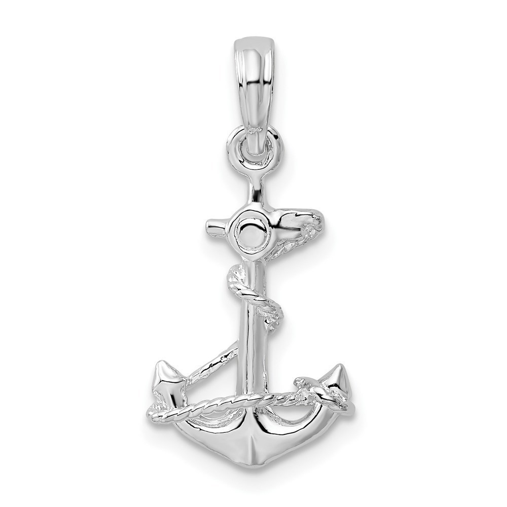 925 Sterling Silver Nautical 3D Anchor w Rope Mini Small Necklace Charm Pendant